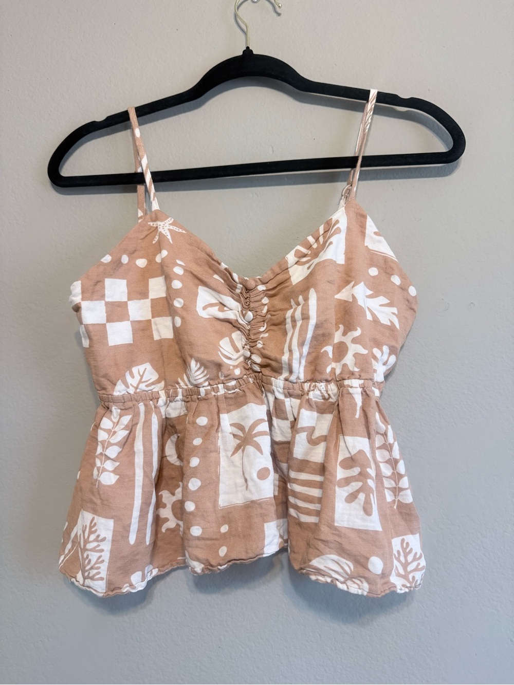 Ocean Drive Tan & White Smocked Peplum Cami